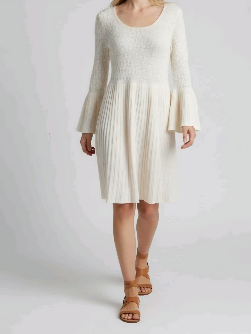 Sundance Josalyn Ivory Crochet Bell Sleeve Sweater Dress size M